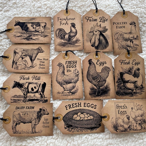 FREE SHIP - Vintage Set of (6) Farmhouse Hang Tags 2 3/8 x 3 3/4