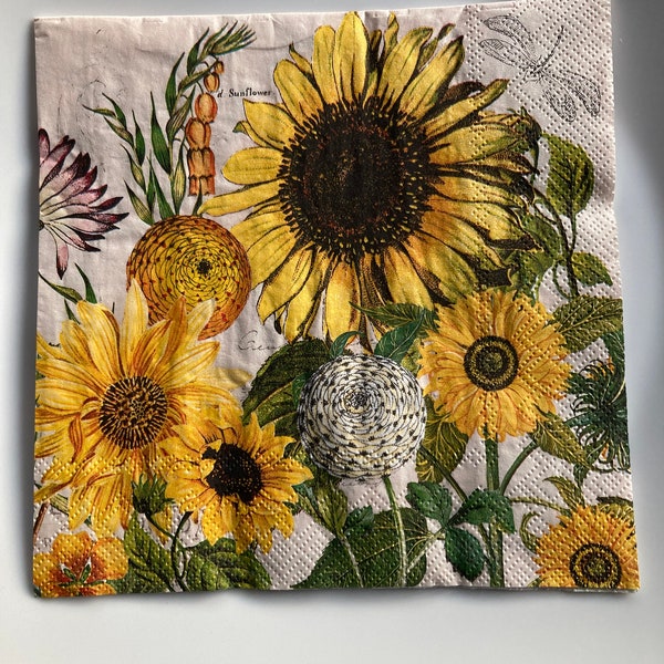 FREE SHIP - Decorative Tissue Luncheon Napkin "Sunflowers"