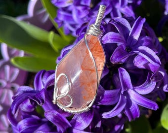 Hanger van vuurkwarts met draadomwikkeling • Halsketting van hematoïdekristal (zonder ketting)