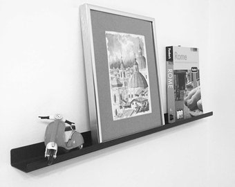 Black 2" deep ultraLEDGE(R) Picture Ledge / Wall Art Display / Floating Shelf / Spice Rack / Gallery - available in 6 sizes