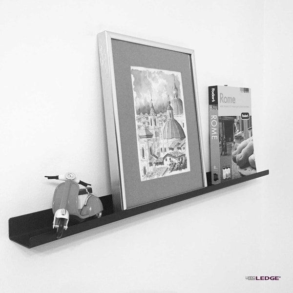 Black 2" deep ultraLEDGE(R) Picture Ledge / Wall Art Display / Floating Shelf / Spice Rack / Gallery - available in 6 sizes