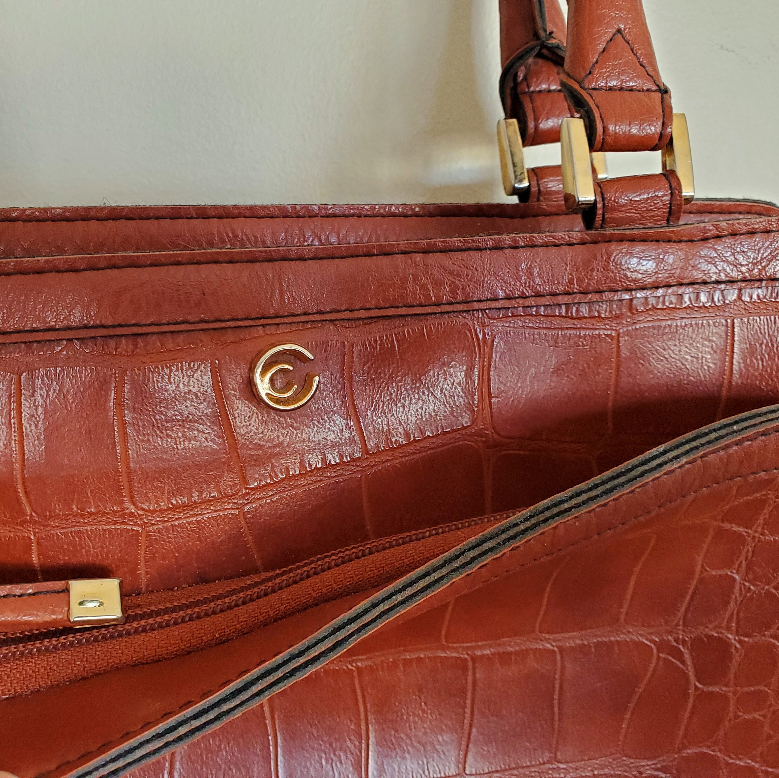 Cornell Brown Leather Handbag Purse Crocodile Print | Etsy