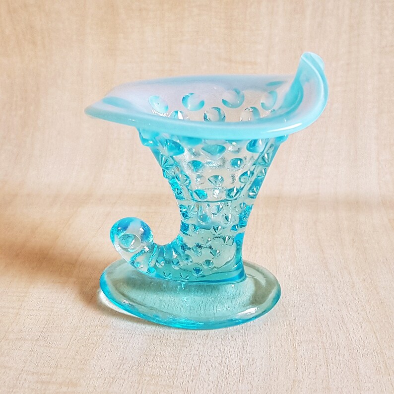 Fenton Blue Opalescent Glass Hobnail Cornucopia Candle Holder Etsy