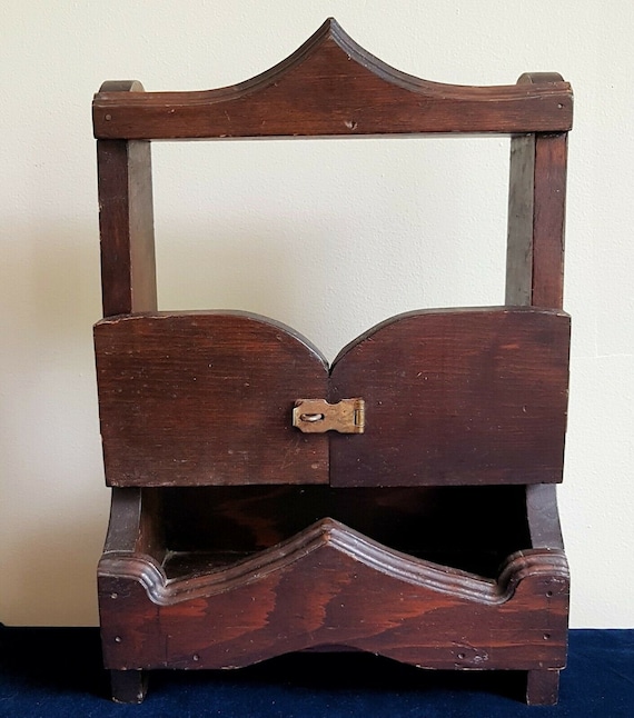 Vintage Dark Wood Small Liquor Bar Shelf Cabinet W Lock Latch Etsy