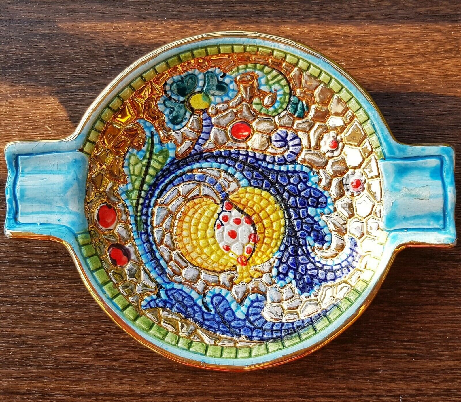 Vintage Belfor HandPainted Mosaic Pottery Ashtray Trinket Etsy