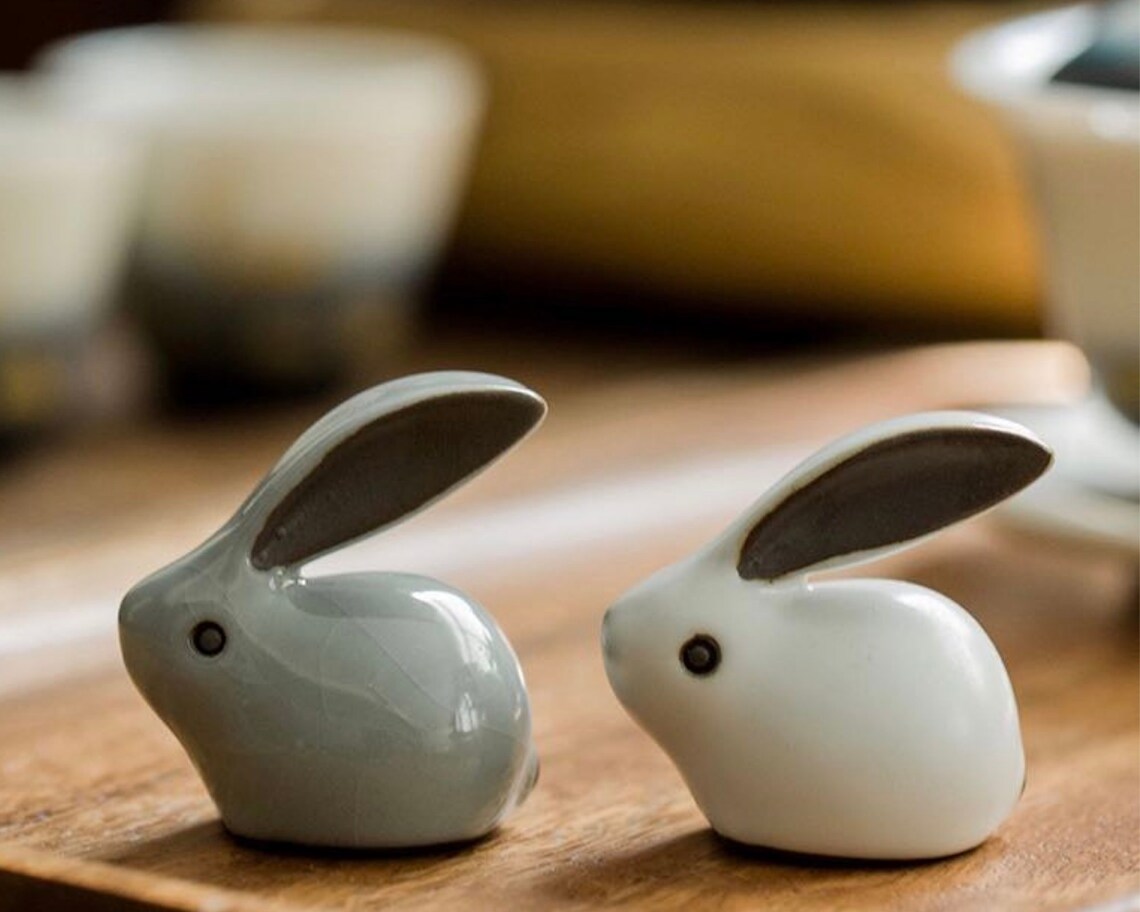 Cute Ceramic Rabbit Small Bunny Figurine Tea Pet Etsy