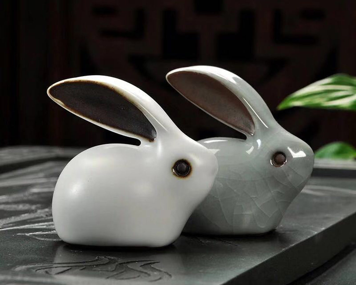 Cute Ceramic Rabbit Small Bunny Figurine Tea Pet Etsy