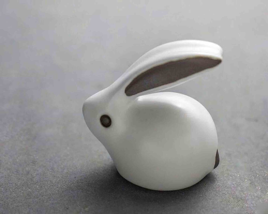 Cute Ceramic Rabbit Small Bunny Figurine Tea Pet Etsy
