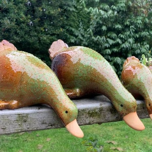 Garden Ornament Ducks Set of 3 Outdoor Ceramic Duck Statues Clay Ducks Gift For Housewarming