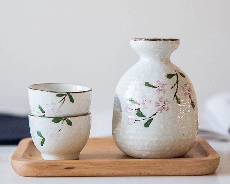 Ceramic Sake Set Japanese Handpainted Sake Cup Sakura Etsy