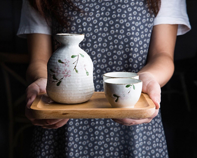 Ceramic Sake Set Japanese Handpainted Sake Cup Sakura Etsy