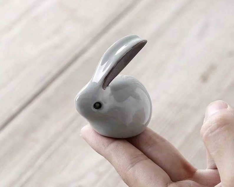 Cute Ceramic Rabbit Small Bunny Figurine Tea Pet Etsy