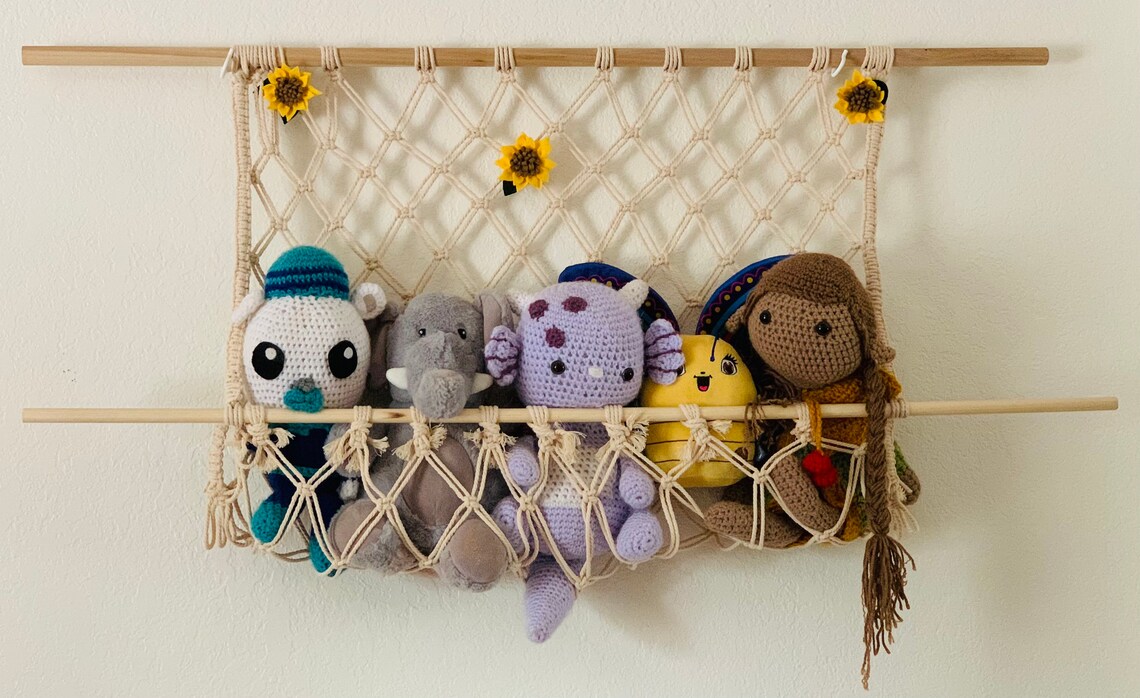 Macrame stuffed animal storage wall hanging Etsy