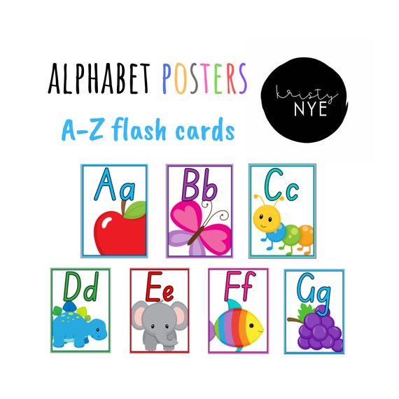 26 Printable Alphabet Posters Abc Flash Cards A Z Etsy