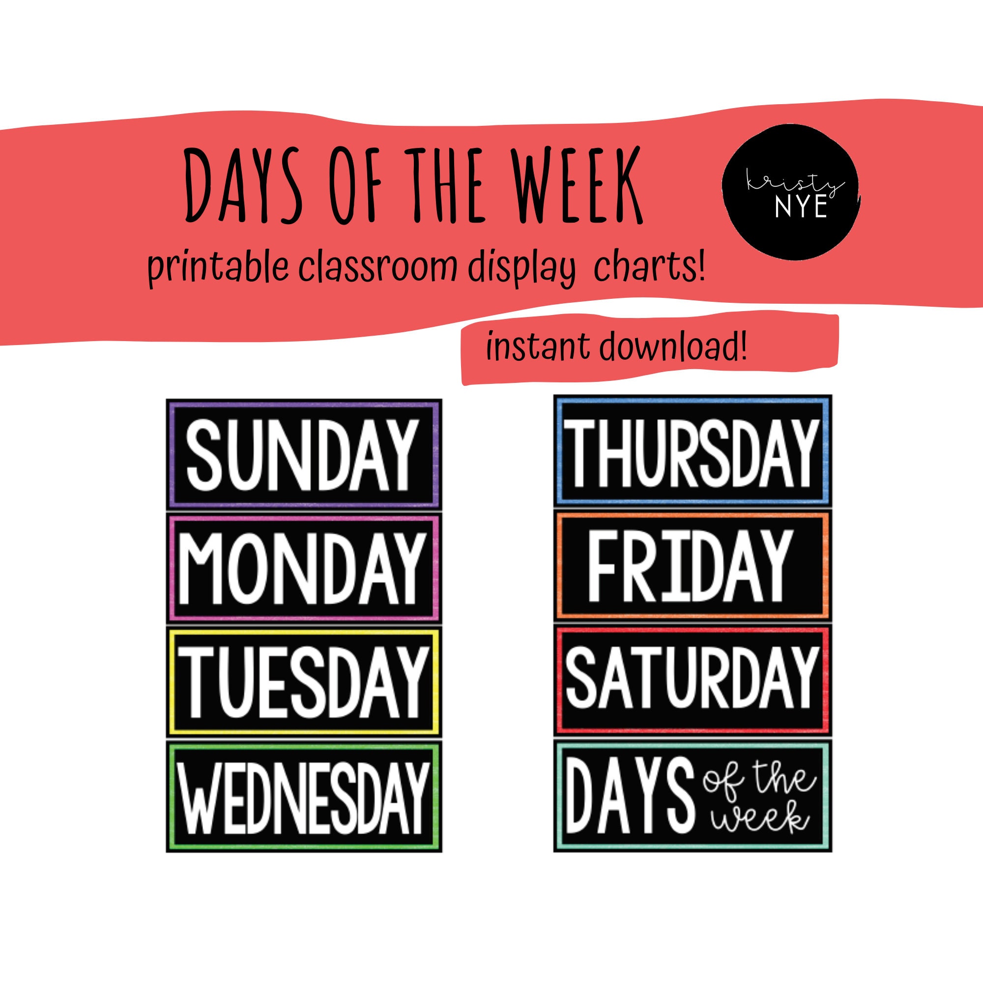 Days of the Week Printable Classroom Charts Classroom | Etsy