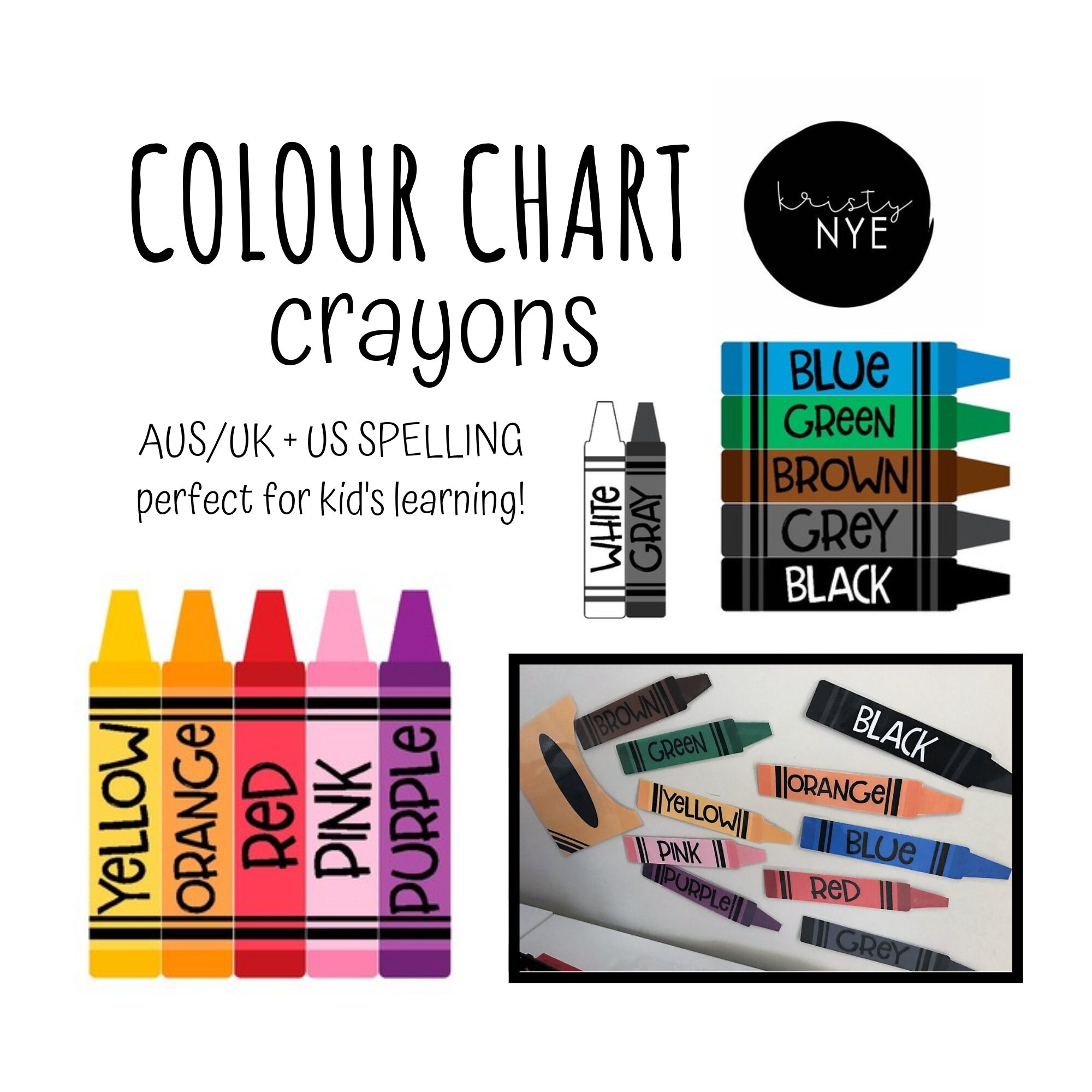 Colour Chart Crayons Color Chart Flash Cards Classroom Etsy