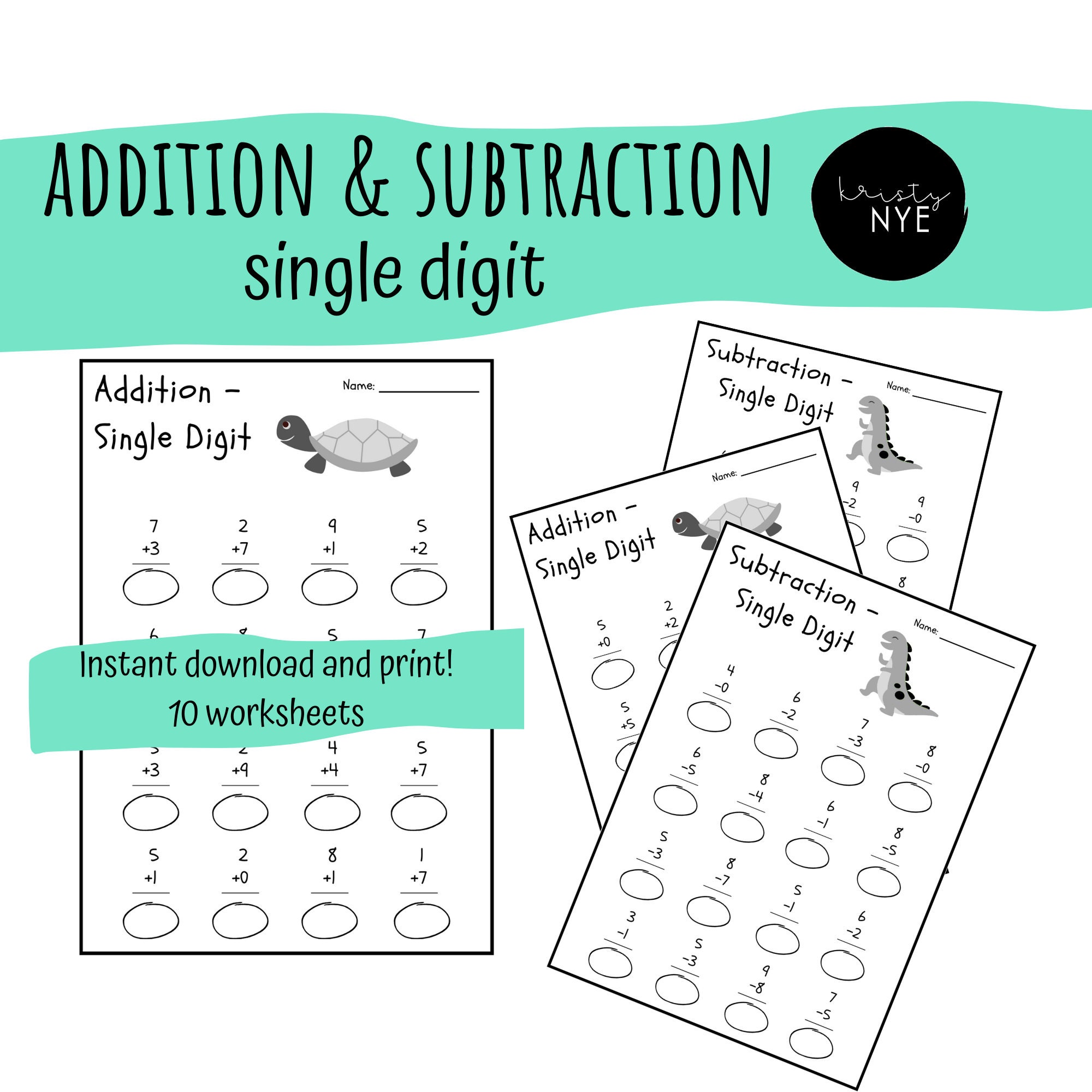 single digit addition subtraction worksheet printable math etsy australia