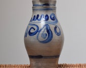 Old Jug Old Salt Sandstone Pitcher Cobalt Blue Betschdorf Alsace Folk Art 3L 1930 Very Beautiful State.