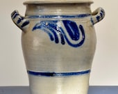 Old Salt-Tinted Enamelled Sandstone Jar - Cobalt Blue - Betschdorf - Alsace - Folk Art - Perfect condition - 1900.