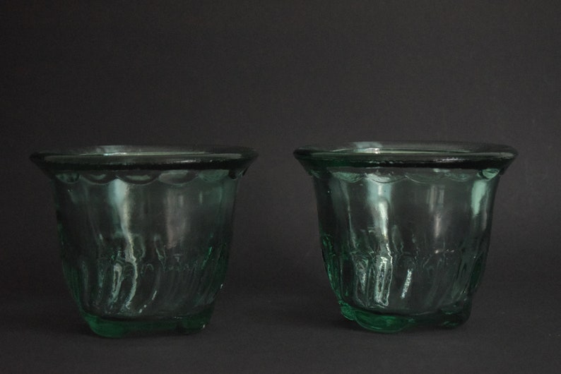 Moulded Glass A Pair of Pots Very Thick and Very Heavy Glass Pots Hides 1,800 kg 3.97 lbs 1960.