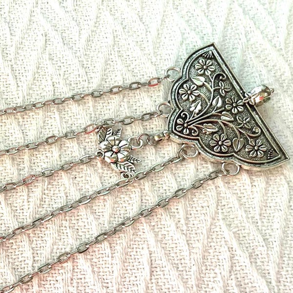 Silver Floral Chatelaine: Victorian Style Sewing Tool Organizer