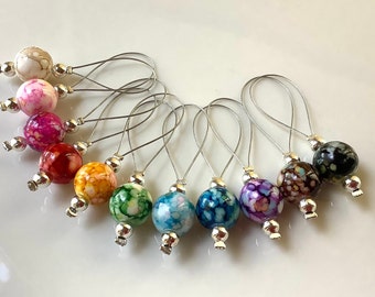 Set of 11 marbled stitch markers, bright lightweight stitch markers, pride stitch markers, rainbow knitting markers, stitch reminders