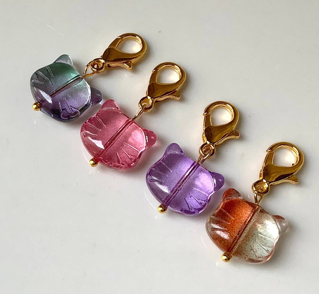 4 Glass Cat Stitch Markers/progress Keepers, Cat Progress Keepers