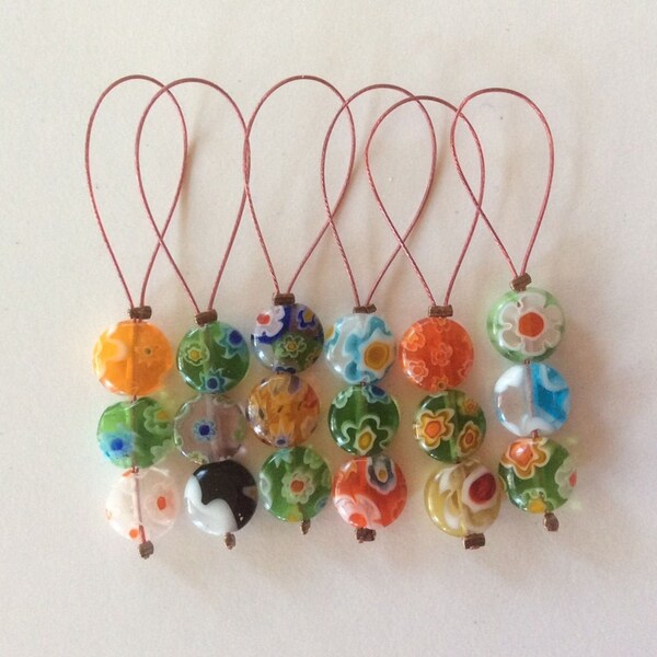 Cute little millefiori glass bead stitch markers, lightweight stitch markers, knitting accessories, knitting gifts