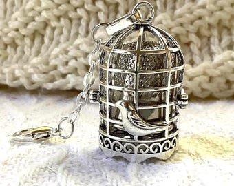 Silver Thimble and Cage: Victorian Style Bird Motif Chatelaine Tool