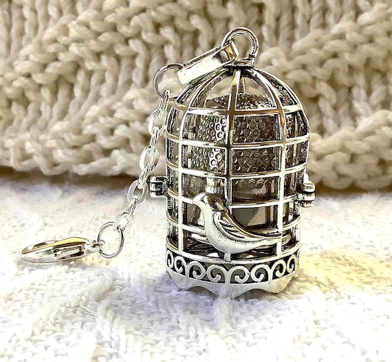 Silver Thimble and Cage: Victorian Style Bird Motif Chatelaine Tool
