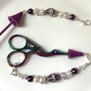 Crochet gift set, purple scissor and crochet fob set, scissor and crochet hook keeper, embroidery scissors, stork scissors, crochet gift set