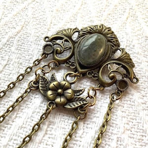 Small Antique-Bronze Gemstone Chatelaine: Victorian Style Sewing Tool Organizer, Vintage Looking Crafting Accessory