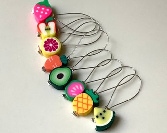 8 Fruit knitting stitch markers, small lightweight stitch markers, cute food stitchmarkers, knitting accessory, beaded stitch markers, gift