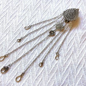 Deluxe Victorian style chatelaine, silver flower chatelaine, filigree sewing tool organizer