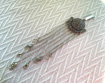 Silver Tone Chatelaine: Victorian Style Sewing Tool Holder