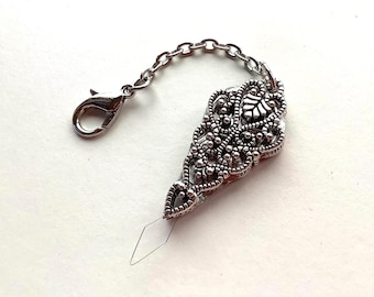 Victorian Style Filigree Needle Threader, Silver Sewing Tool, Vintage Style Chatelaine Accessory