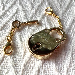 Gold Frog Face Padlock and Key: Vintage Chatelaine Charm