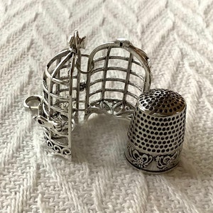 Silver Thimble and Cage: Victorian Style Bird Motif Chatelaine Tool - Etsy