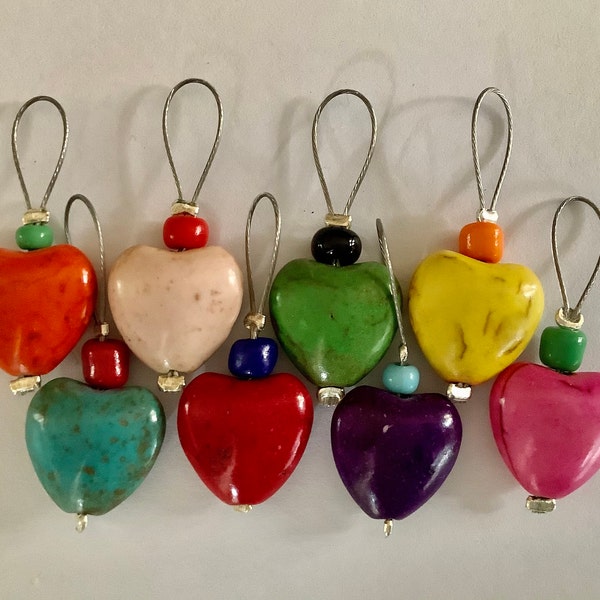 8 heart stitch markers for knitting, Valentine stitch markers, heart bead stitchmarkers, lightweight stitch markers, stitch markers for knit