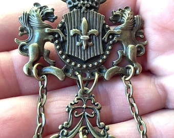 Bronze Coat of Arms Chatelaine: Victorian Style Sewing Tool Organizer Accessory