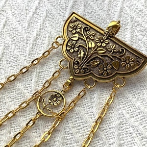 Gold-tone Floral Chatelaine: Victorian Style Sewing Tool Organizer
