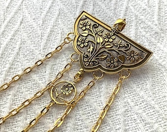 Gold-tone Floral Chatelaine: Victorian Style Sewing Tool Organizer