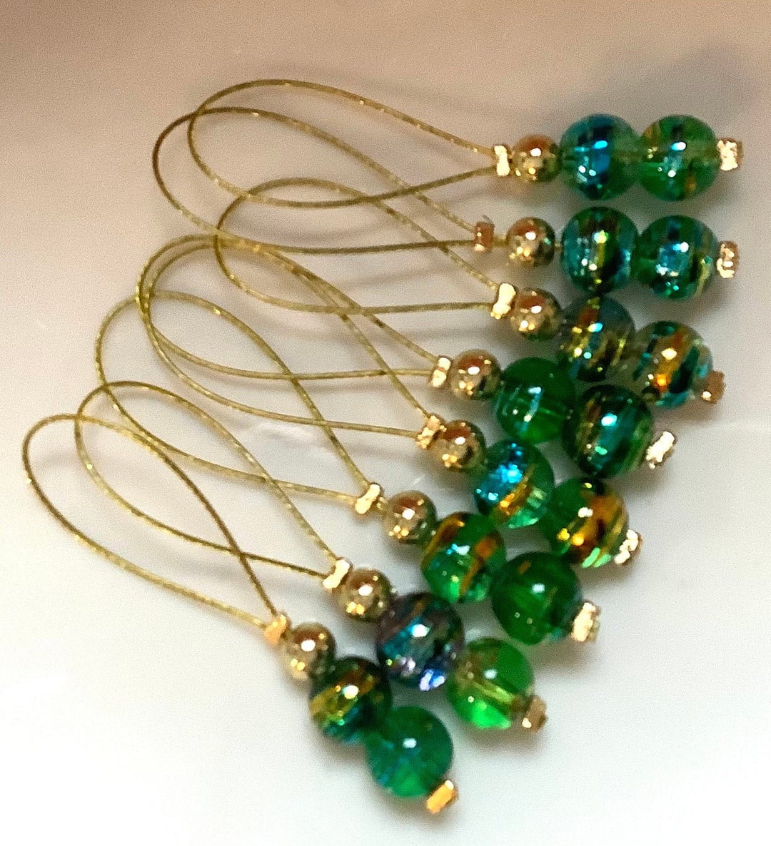 Green stitch markers Set of 8 glass bead stitch markers Etsy.de