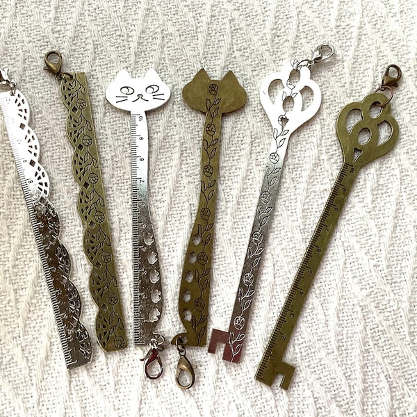 Silver Cat Ruler: Chatelaine Necklace Tool, Decorative Floral Ruler