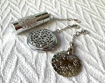 Filigree Chatelaine Tools: Sewing Needle Case, Mirror, Thread Cutter
