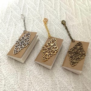 Miniature Antique Style Gold Chatelaine Notebook Charm, Tiny Bronze Notepad, Mini Journal, Hanging Booklet