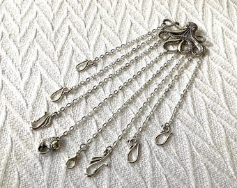 Octopus Chatelaine: Silver Tone Sewing Tool Organizer, Vintage Style Chatelaine Accessory