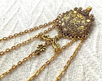 Gold Floral Chatelaine: Antique Style Crafting Tool Belt