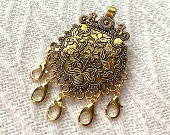 Antique-Gold Chandelier Brooch: DIY Chatelaine with Lobster Clasps, Vintage Style Chatelaine Accessory