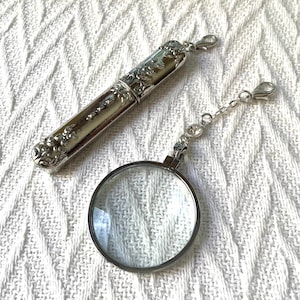 Victorian Style Needle Case: Antique Silver Chatelaine Tool with Magnifier